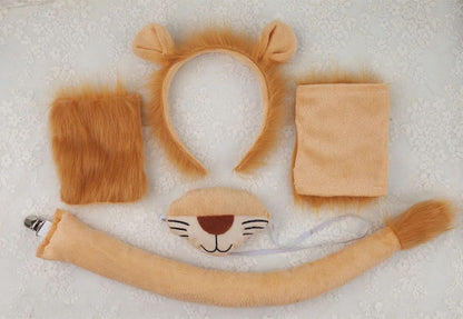 Animal Lion Ears and Tail Headband Skirt Set For Party Dress Up Accessories Cosplay Costume For Adult Kids