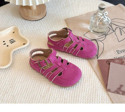 1-12Y Children's Sandals Toe Protect Boys Girls Summer New Candy Color Soft Sole Shoes Kids Casual Retro Flat Leather Sandals