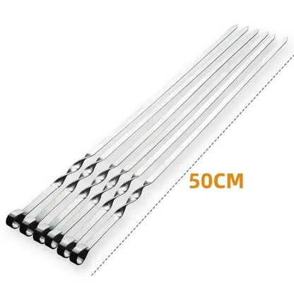 50cm BBQ Skewer 6Pcs Stainless Steel Wide Barbecue Sticks Flat BBQ Fork Outdoor Camping Picnic BBQ Utensil Kitchen Accessories