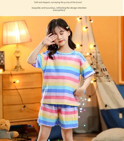 Summer Strawberry Sleepwear For Baby Kids Short Sleeve Pijamas Infantil 100% Cotton Kids Pajamas Set Boys Girls Clothes 6 8 10 Y