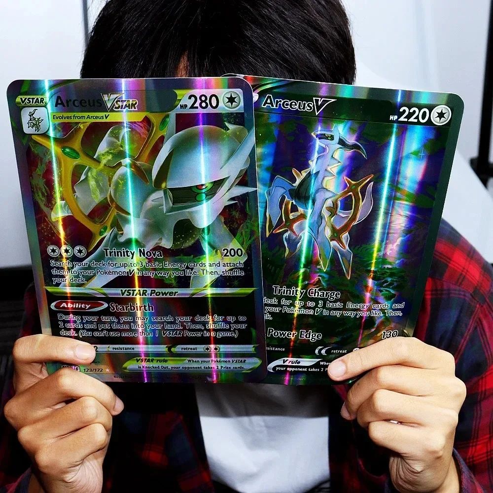 Pokemon 21*15cm Cartas Grandes Arco-Íris Pacote Vstar Letras Gigantes Jumbo Espanhol Alemão Francês Vmax GX Arceus Charizard Carta Rara