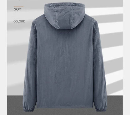 Men's UPF 50+ UV Protection Windbreaker Quick Dry Jacket Outdoor Sun-Protective Thin Hiking Fishing Cycling Hooded Sport Light