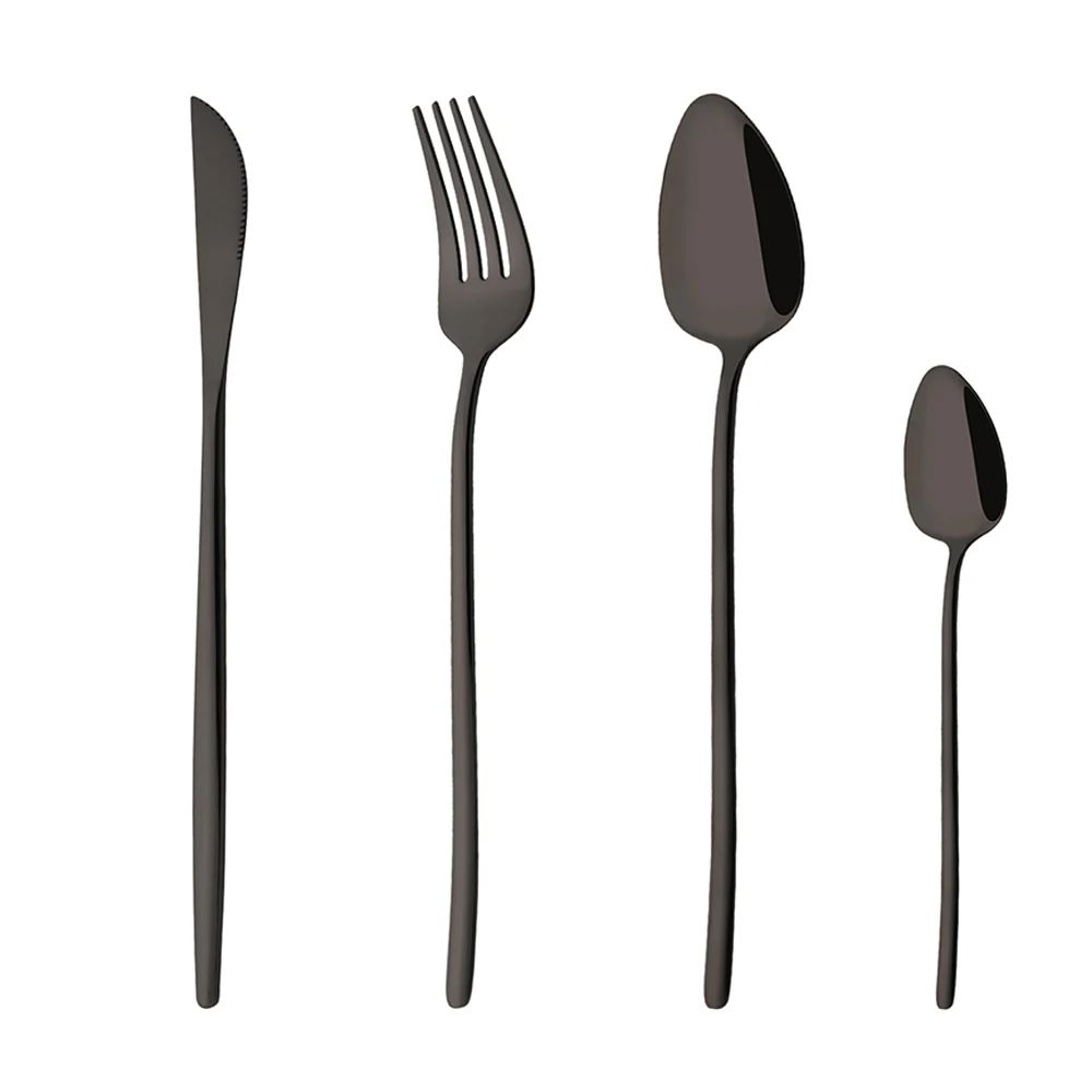 4Pcs Black Gold Dinnerware Tableware Set Mirror Stainless Steel Cutlery Kitchen Knife Fork Spoon Restaurant Wedding Flatware Set