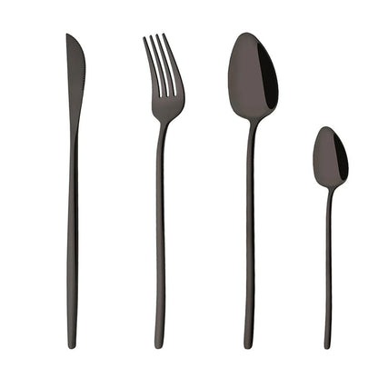 4Pcs Black Gold Dinnerware Tableware Set Mirror Stainless Steel Cutlery Kitchen Knife Fork Spoon Restaurant Wedding Flatware Set