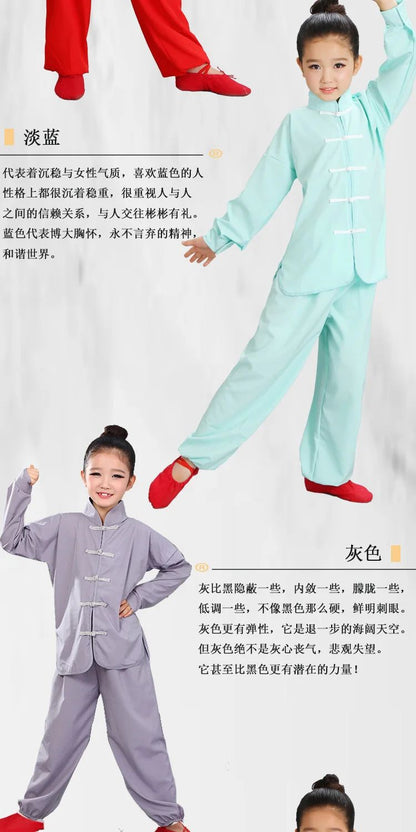Kids Kung Fu Uniform Men Women Chinese Clothes Children's Sets Performance Boy Set Tai Chi Outfit Girl Wushu Costume Tang Suit
