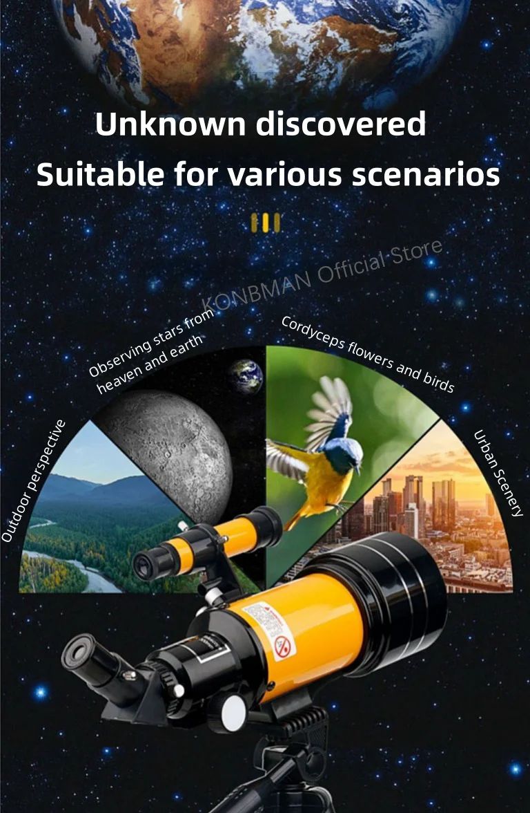 Telescópio Astronômico Profissional de Alta Definição e Alta Potência, Tripé Portátil, Zoom de 150x, Visão Noturna, Lua e Estrelas
