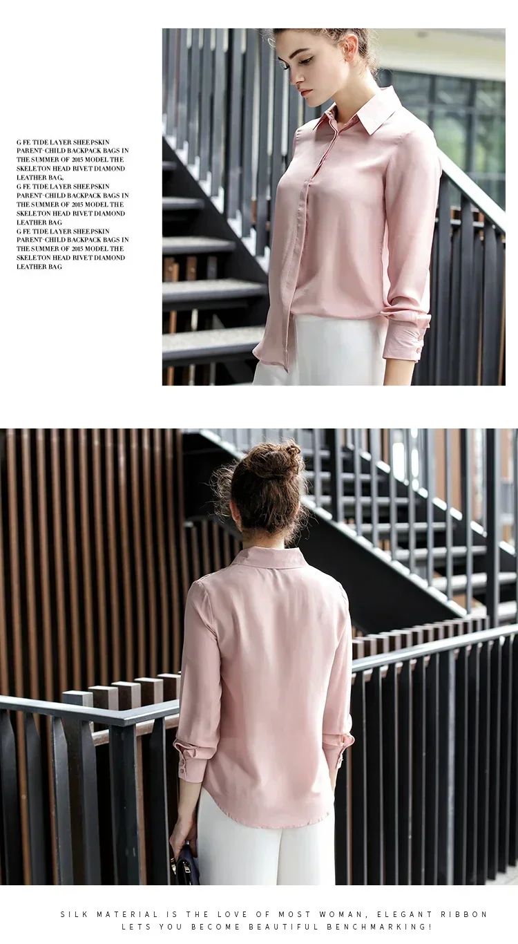 2025 Spring New Women's Silk Shirt Women's Long Sleeve 100% Mulberry Silk Blouse 16 MM White-collar OL Style Shirts For Women