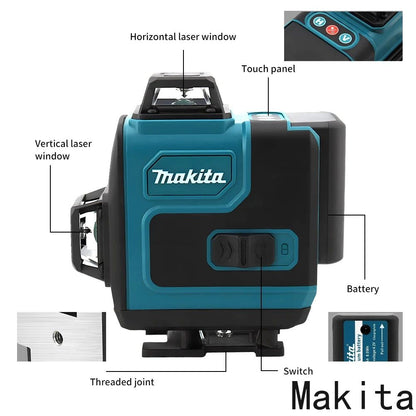 Nível a Laser Makita 16 Linhas Profissional Horizontal Vertical Laser Verde Automático 360° Autonivelante Nível a Laser Ferramentas de Construção