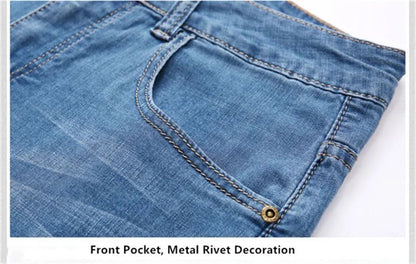 Summer Shorts Calf Length Trousers Plus Size 48 42 Men Denim Elastic Stretched Thin Jean Oversized Classic Straight Streetwear