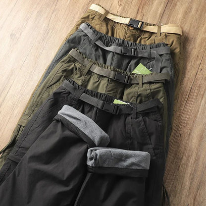 Calças Masculinas de Caminhada ao Ar Livre em Fleece Engrossado Corta-Vento Impermeável Soft Shell Reta Calças de Trabalho Resistentes ao Frio e Quentes