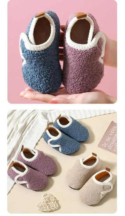 Pantuflas Child Cotton Slippers Solid Warm Kid Winter Home Shoe Boy Girl Plush Floor Shoe Indoor Soft Sole Anti-slip Cotton Shoe