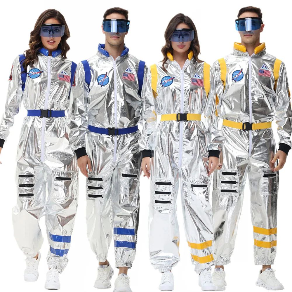 Adult Silver Astronaut Costume Men Women Spaceman Suit Space Jumpsuit Halloween Cosplay Party Dress Up