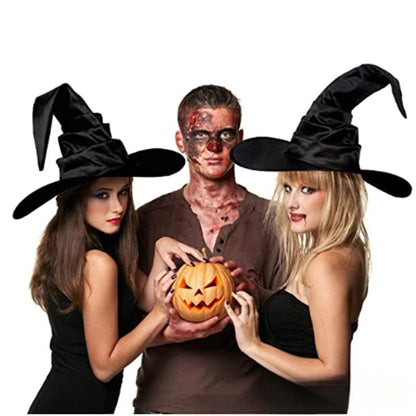 Chapéu de Bruxa de Halloween - Acessório Dobrável de Cosplay de Mago, Boné Preto de Diabo para Adultos Mulheres Homens, Fantasia e Decoração de Festa