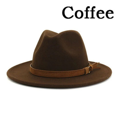 Fashionable Jazz Hats Autumn And Winter British Retro Top Hats Trendy Men's And Women's Woolen Hats Wide Brimmed Jazz Hats