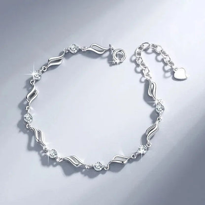 925 Sterling Silver Heart Shaped Necklace Bracelet Set for Women Vintage Korean Crystal Bracelets High Quality Set Party Jewelry