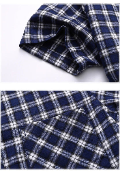 2025 new red summer men's shirts short-sleeved plaid fat big yards youth casual shirt.