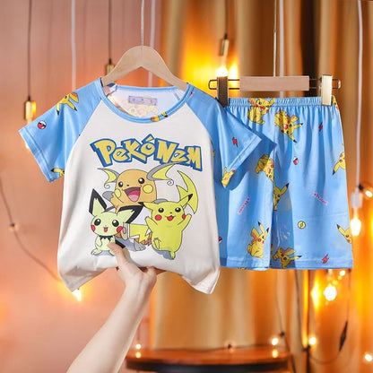 Children's Anime Doraemon Pajamas Set  for Kids Sleepwear Baby Short-sleeve Big Girls and Boys Home Thin Clothes Set Summer
