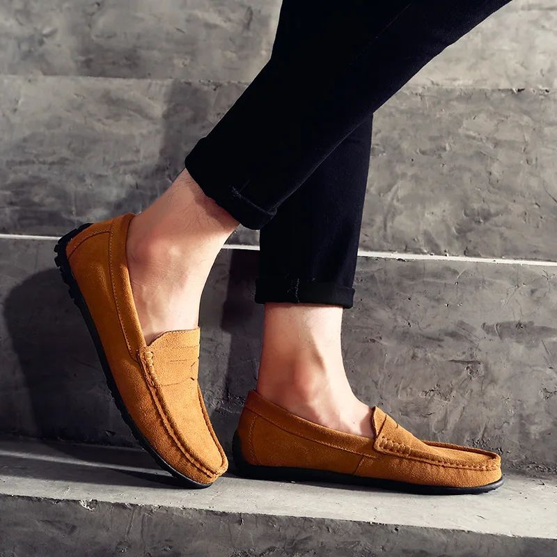 High Quality Leather Men Loafers  Slip on Mens Casual Shoes Fashion Flats Male Driving Shoes Moccasins Ten Colors Size 38-47