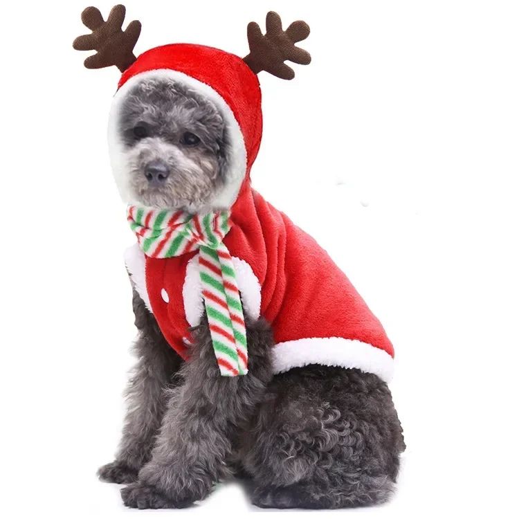 Roupa de Natal para Cães Roupa de Inverno Quente para Cães de Pequeno e Médio Porte Alce Papai Noel Cães Gatos Casaco Moletom Fantasia de Natal para Cães