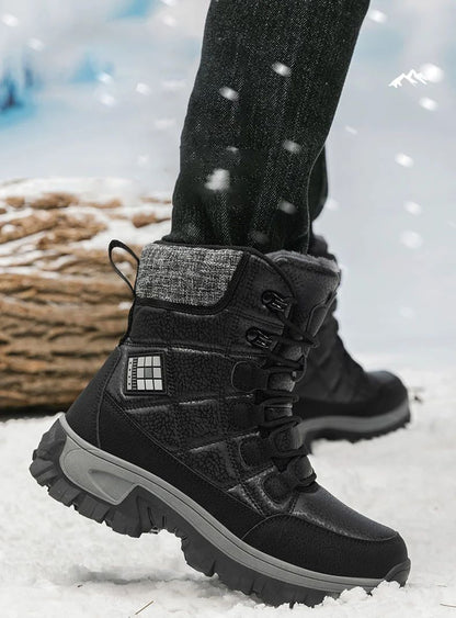 New Warm Plush Men's Snow Boots Lace Up High Top Men's Boots Waterproof Winter Ankle Boots Outdoor Anti-Slip Men Hiking Boots