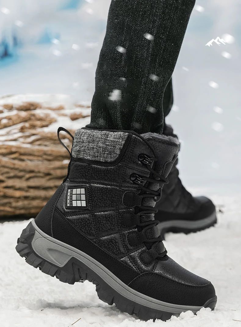 New Warm Plush Men's Snow Boots Lace Up High Top Men's Boots Waterproof Winter Ankle Boots Outdoor Anti-Slip Men Hiking Boots