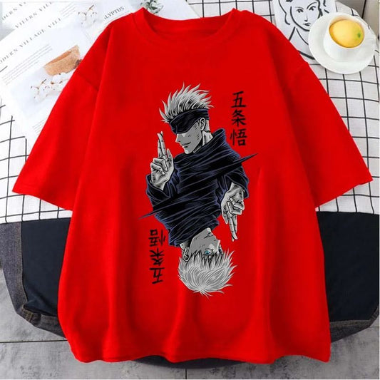 Fashion Jujutsu Kaisen Satoru Gojo Anime Printed Lady O-Neck Short Sleeve Women's T Shirt Black White Short Sleeve Summer Top