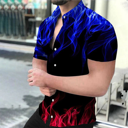 Men's Shirt Blue Flame 3d Printed Short sleeve Shirts Men Women Fashion Hawaiian Shirt Casual Beach Blouses Unisex Clothing