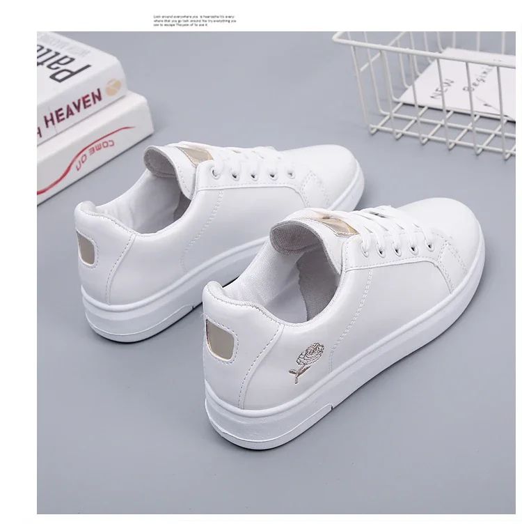 Women Leather Pu Casual Shoes New 2024 Woman Shoes Fashion Embroidered White Sneakers Breathable Flower Lace-Up Women Sneakers