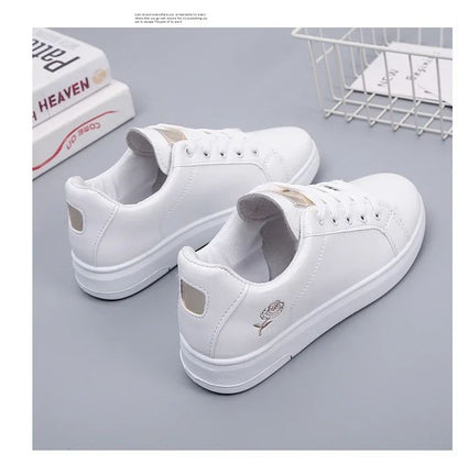 Women Leather Pu Casual Shoes New 2024 Woman Shoes Fashion Embroidered White Sneakers Breathable Flower Lace-Up Women Sneakers