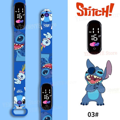 Relógios Digitais Infantis Disney Stitch Figuras de Anime LED Touch Luminoso Relógio Digital Esportivo Infantil à Prova D'Água Brinquedos de Aniversário