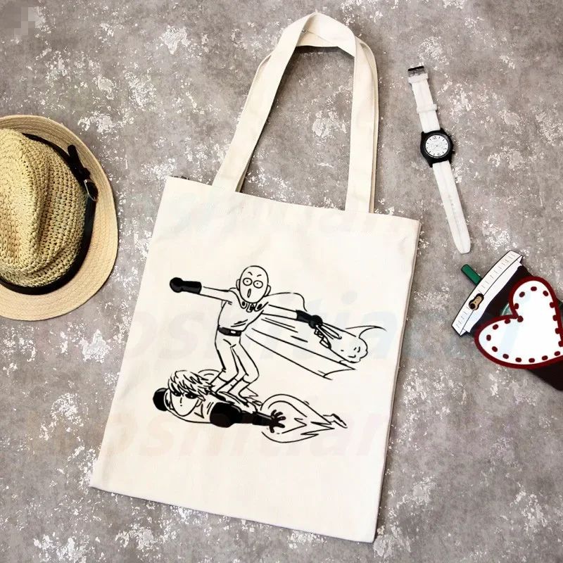 One Punch Man Shopping Bag Grocery Shopper Anime Genos Saitama Sensei Shopping Jute Bag Cotton Bag Jute