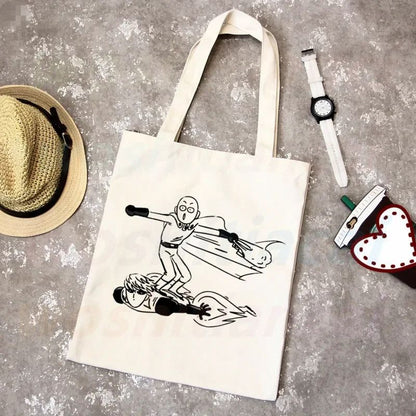 One Punch Man Shopping Bag Grocery Shopper Anime Genos Saitama Sensei Shopping Jute Bag Cotton Bag Jute