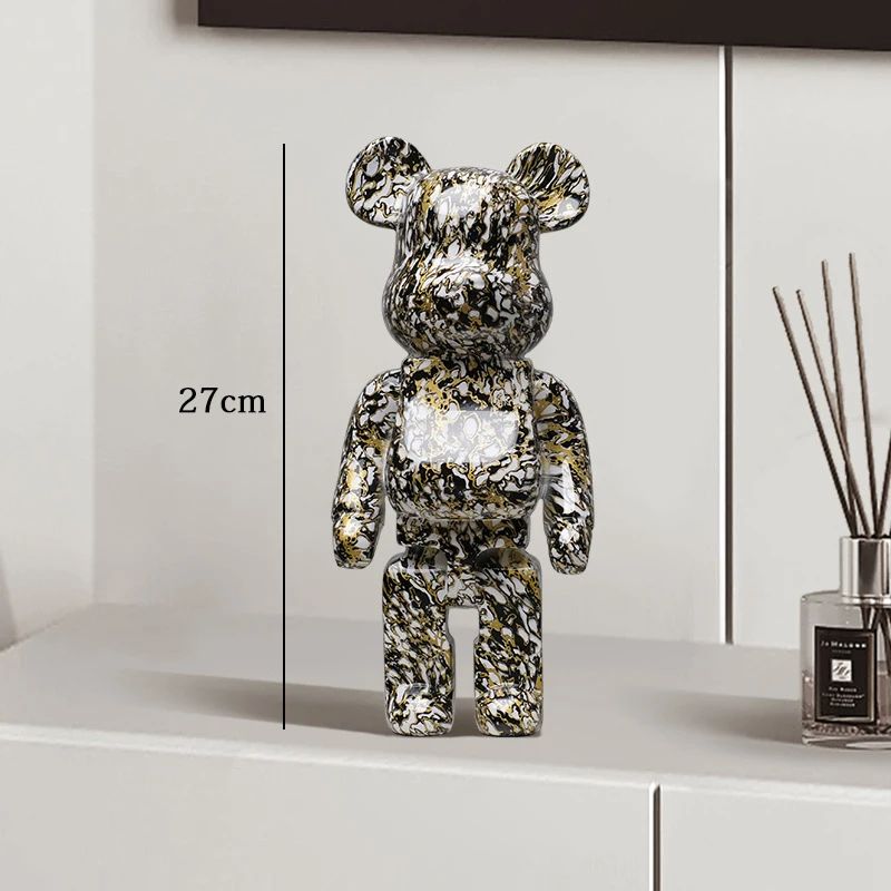 Estátua Urso Graffiti 27cm Bloco Tinta Urso Decoração Enfeites de Resina para Desktop Decoração de Casa Sala de Estar Urso Escultura de Chão Presentes