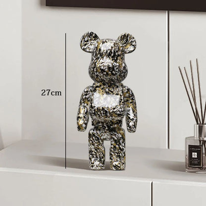 Estátua Urso Graffiti 27cm Bloco Tinta Urso Decoração Enfeites de Resina para Desktop Decoração de Casa Sala de Estar Urso Escultura de Chão Presentes