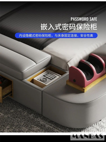 Linlamlim Ultimate Multifunctional Bedframe - Tech Smart Bed with Genuine Leather, Massage, Speaker, Projector, Air Purifier