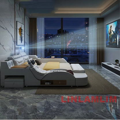MINGDIBAO Modern MULTIFUNCTIONAL Tech SMART BED 2 People | FUTURISTIC FURNITURE | Ultimate Massage Tatami Genuine Leather Beds