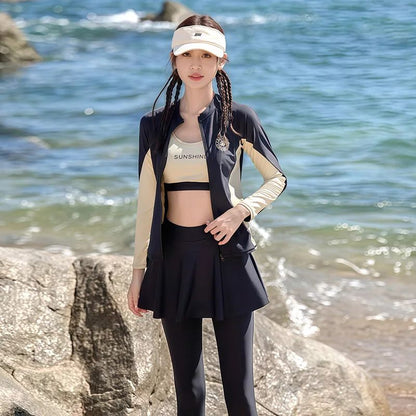 Women's Swimming Suit 2025 New Style Four-Piece Conservative Bikini Long Sleeve Long Pants Surfing Snorkeling Mother Suit