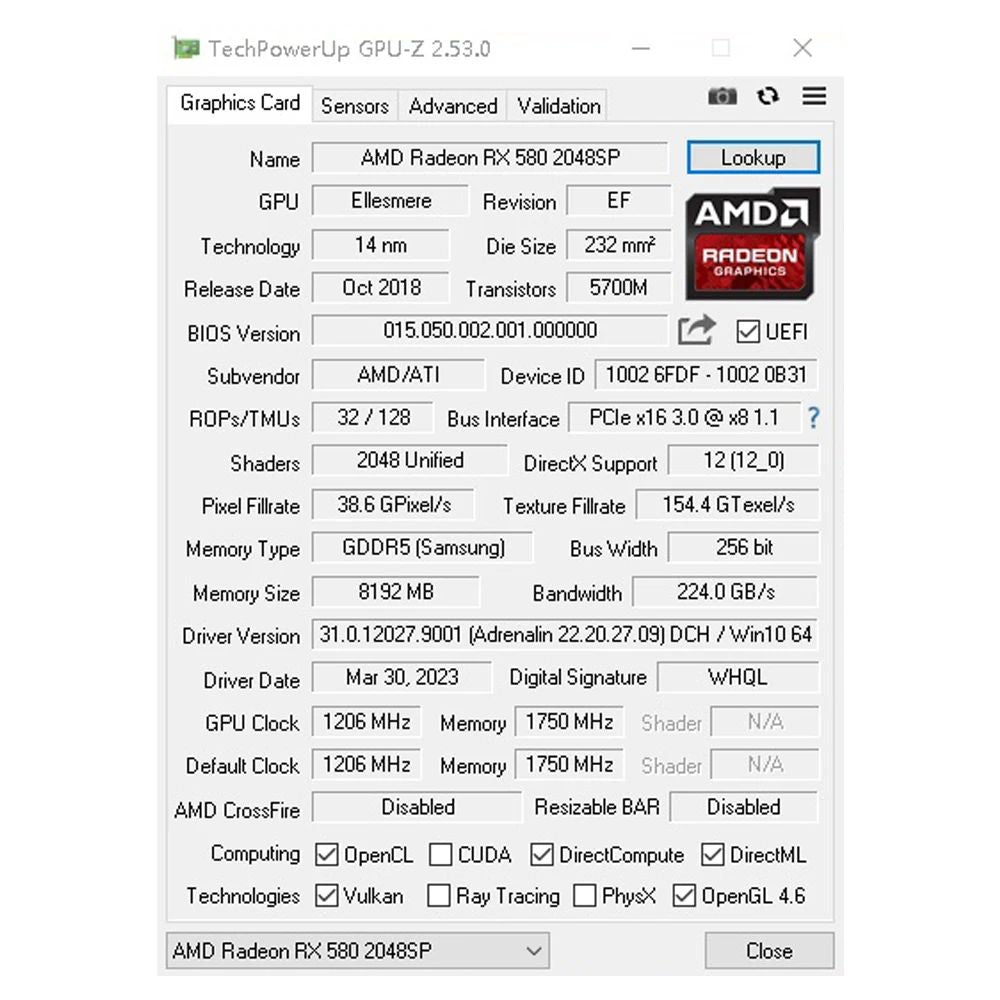 Placa de Vídeo para Jogos MAXSUN RX580 8GB AMD GDDR5 256Bit 2048SP PCI Express 3.0×16 Computador 6 Pinos Saída HDMI NOVA