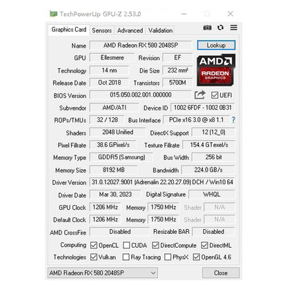 Placa de Vídeo para Jogos MAXSUN RX580 8GB AMD GDDR5 256Bit 2048SP PCI Express 3.0×16 Computador 6 Pinos Saída HDMI NOVA