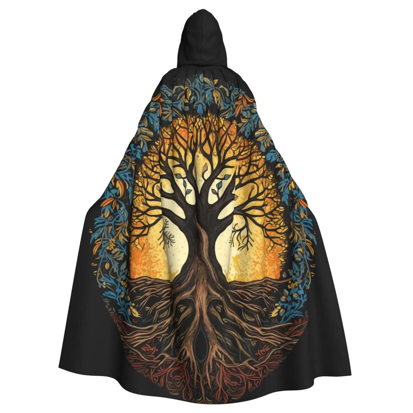 Tree Of Life Celtic Adult Cloak Cape Hooded Medieval Costume Witch Wicca Vampire Elf Purim Carnival Party
