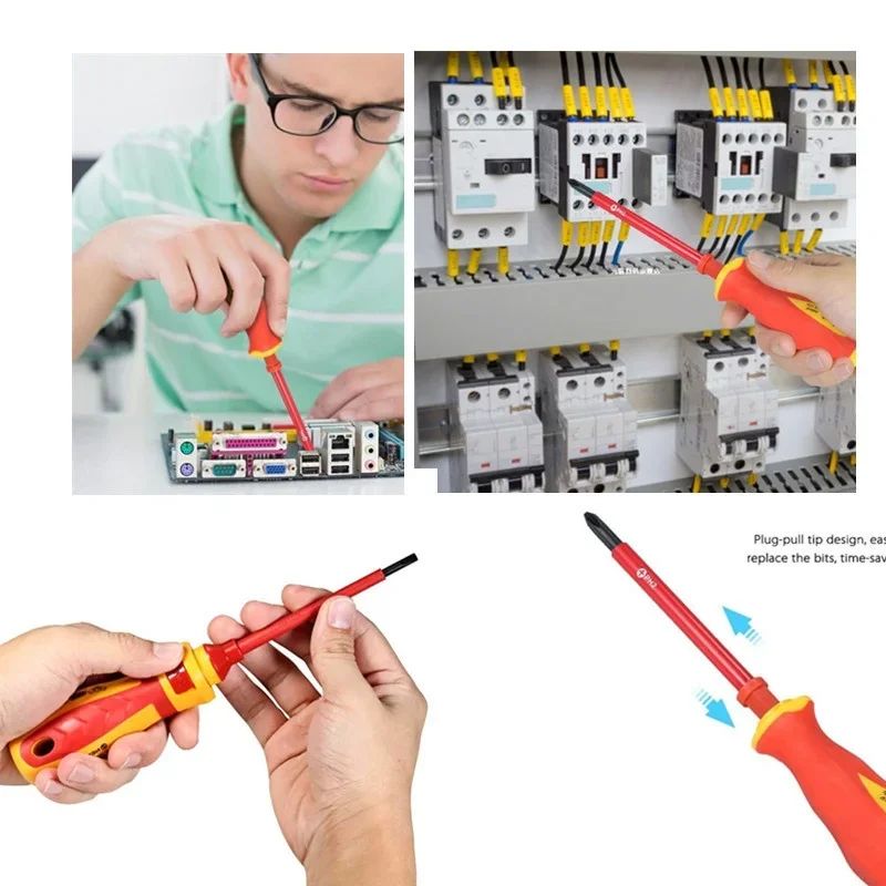 Kit de Ferramentas para Eletricistas 13/15pçs 1000V Chaves de Fenda Isoladas Intercambiáveis Magnéticas com Pontas Fenda Kit de Reparo para Eletricistas