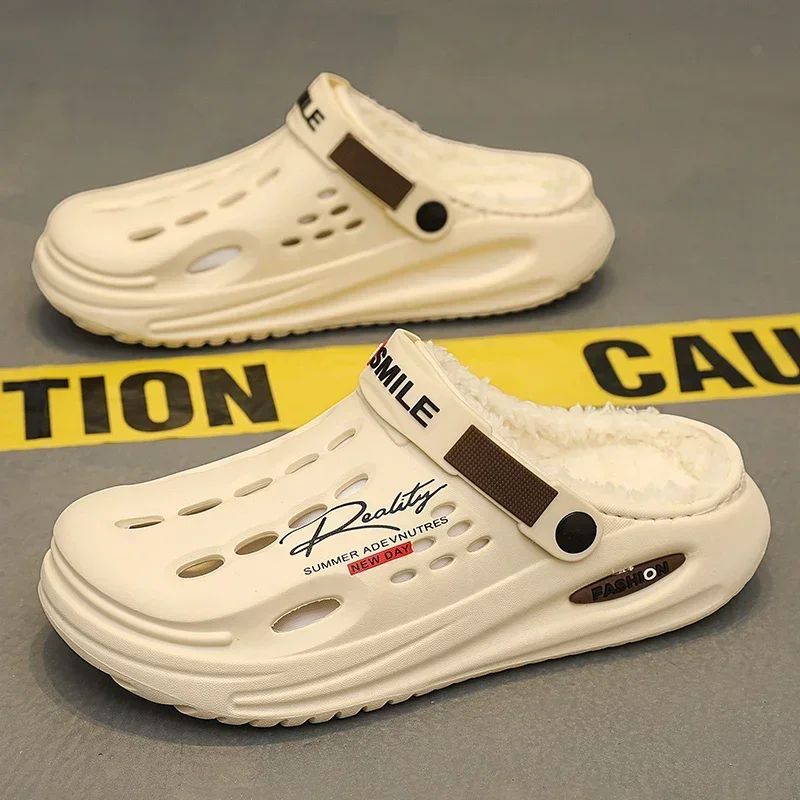 Men Cotton Slippers Winter Warm Furry Clogs Soft Indoor Bedroom Cotton Shoes EVA Fluff Slides Casual Comfortable Plush