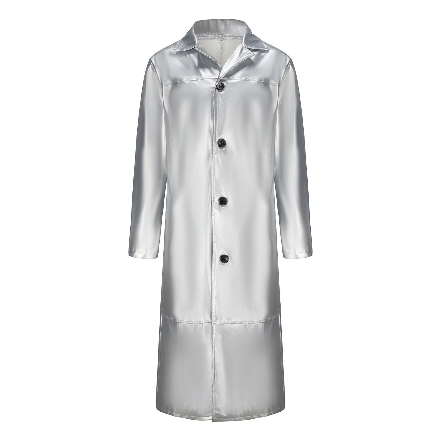 Casual Pure Color Slim Fit PU Leather Long Jacket Men's Coat with Lining Autumn Fashion Quality Outerwear Male Model