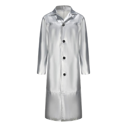 Casual Pure Color Slim Fit PU Leather Long Jacket Men's Coat with Lining Autumn Fashion Quality Outerwear Male Model