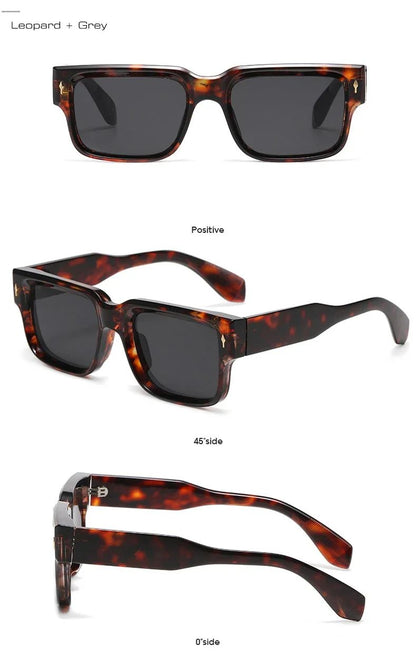 JNPCXI Óculos de Sol Retrô Quadrados Femininos Listras de Leopardo Sombras UV400 Rebites da Moda Masculinos Óculos de Sol Transparentes Gradiente