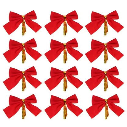 240/12PCS Mini Christmas Bow Ornaments Red Gold Xmas Tree Hanging Pendant DIY Craft New Year Home Party Decoration Bowknot Gifts