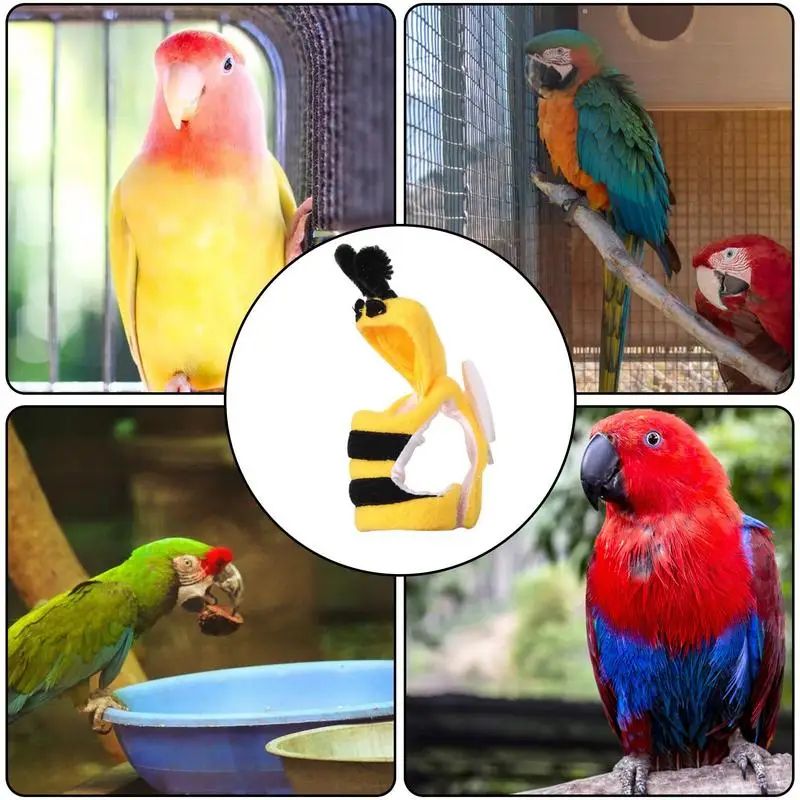 Roupas de Pássaros Fantasia de Abelha para Papagaio Roupas de Animais Pequenos para Pets Capuz em Formato de Abelha Traje Suave e Amigável à Pele para Pássaros de Estimação para Papagaios Periquitos