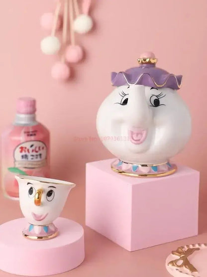 Disney Teapot Cute Cartoon Beauty And The Beast Coffee Pots Mug Mrs Potts Chip Cup Tea Cup Pots One Tea Set Droshipping Desk Gif