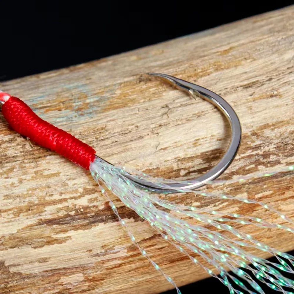 10 pçs/Lote Anzol Auxiliar Cast Jig Aço Carbono Ângulo Farpa Rosca Pena Isca Pesca Lento Jigging Mar Pesca Anzol