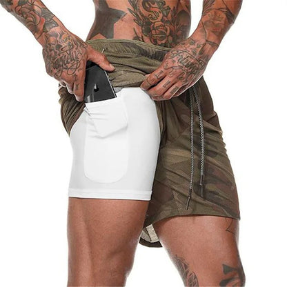 2025 New Men's Camo Running Shorts 2 in 1 Double Layer Quick Dry Gym Fitness Exercise Jogging Training Shorts Male Sports Short